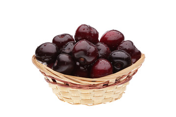 cherry in basket on white background