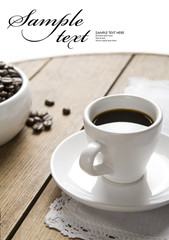 Coffee cup and grain background