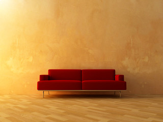 Interior - Red couch on empty wall