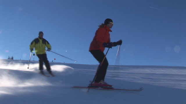 skiing on a sunny day