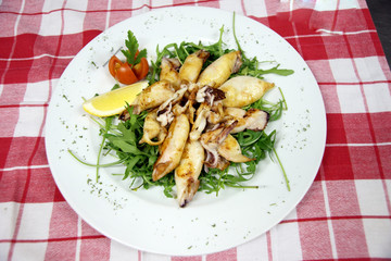 Baked squids on plate