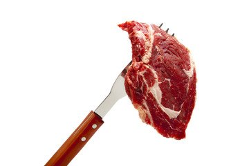 Beef Ribeye Steak on a fork