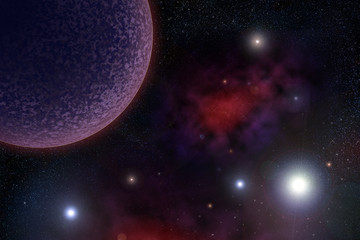Obraz na płótnie Canvas Computer generated space background with stars and planet