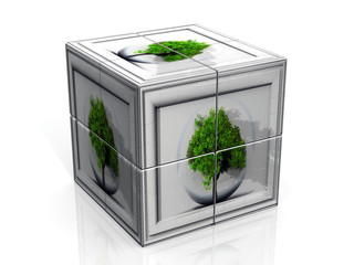 cube 3D arbre en bulle