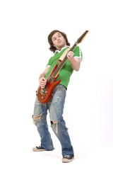 Passionate guitarist playing music