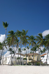 Fototapeta na wymiar Piękne tropikalne Resolrts na piaszczystej plaży, palmy