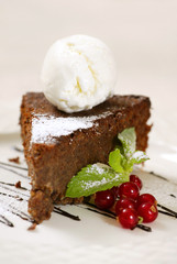chocolate cake with icecream and berries