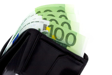 euro and a leather purse