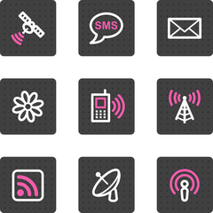 Communication web icons, grey square buttons series