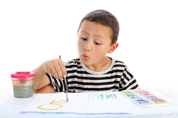 boy with paint isolated on white