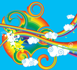 Swirling wave design with rainbow