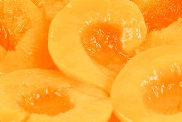 Fototapeta na wymiar Peach halves in light syrup