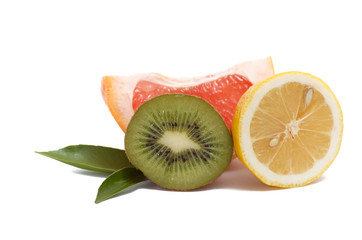 Fototapeta na wymiar Kiwi,lemon and grapefruit on a white.