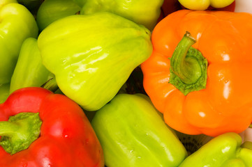 Bell peppers arranged at the market stand