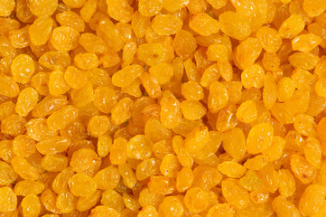 Background made of yellow dried raisins