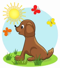 Tuinposter Hond. Cartoon, vectorillustratie © Margo