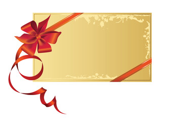 Celebratory card, with red ribbon with copy space.