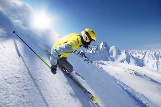 Skier in high mountains