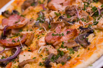 Close-up of pizza with vegetables