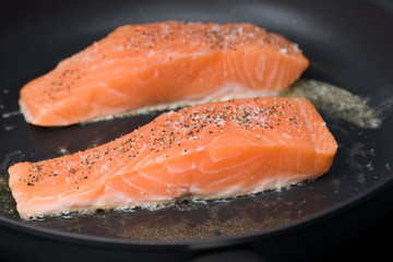 Salmon in pan