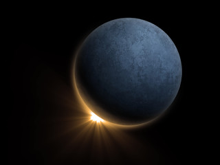 Computer generated image of a planet eclipsing a star.