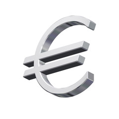 Chrome Euro sign isolated on white - 3D photo rendering.