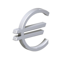 Fototapeta premium Silver Euro sign isolated on white.