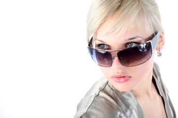 Naklejka premium girl with sunglasses isolated on white
