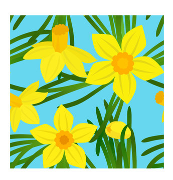 Sunny narcissus seamless pattern