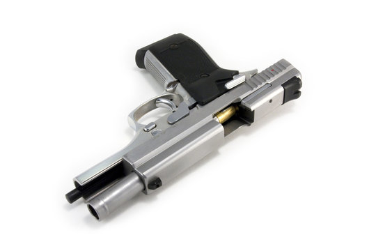Loaded and Open 45 Semi-Auto Handgun