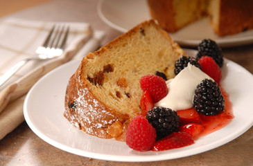 Freshly baked Italian Panettone Christmas Bread with fruit