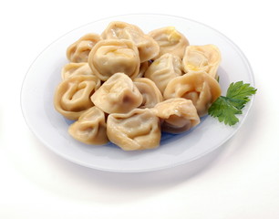 Ravioli on the plate on white background