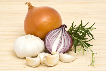 garlic, onion and rosemary