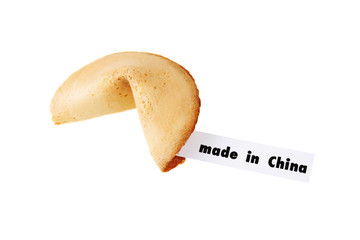 MADE IN CHINA - backlit single fortune cookie over white