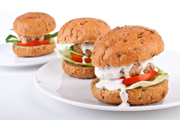 three healthy burgers