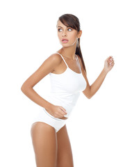 Fototapeta premium Redy to run beautiful woman in white fitness clothing