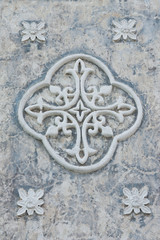Detail on the wall of over 100 years old Gothic style church.