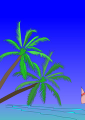 plage et 2 palmiers