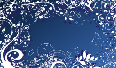 Fototapeta na wymiar cadre floral bleu et blanc
