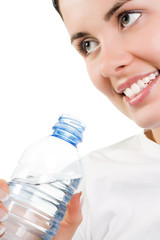 Young beautiful girl with mineral water (isolated on white)