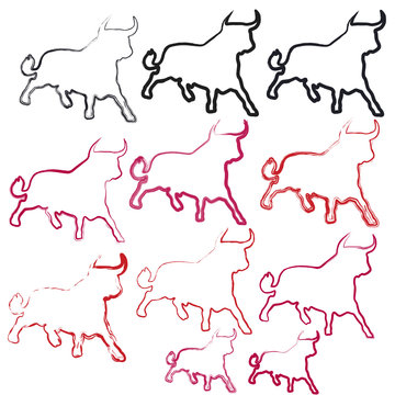 stiere in verschiedenen pinselstrichen