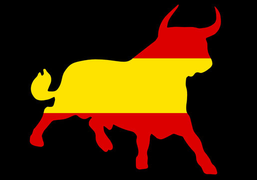 plastischer stier in spaniens farben auf schwarzem hintergrund