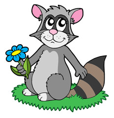 Cartoon racoon with flower