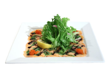 Italian dish: carpaccio of salmon with red caviar