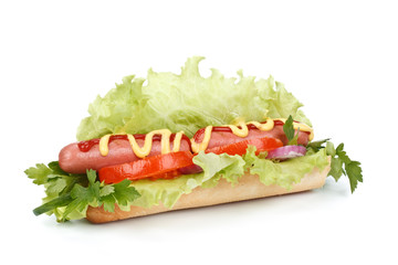 Hot dog with vegetables