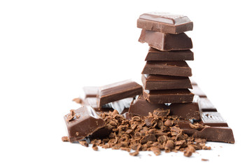 stack of broken chocolate isolated