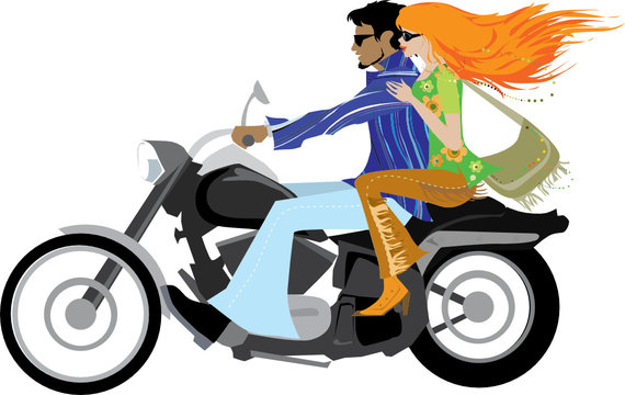 Stylish couple on motorcycle