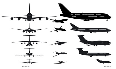 Vector airplanes silhouettes set - obrazy, fototapety, plakaty
