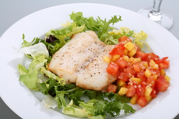 Fish dish - roasted cod with vegetable salad