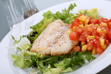 Fish dish - roasted cod with vegetable salad